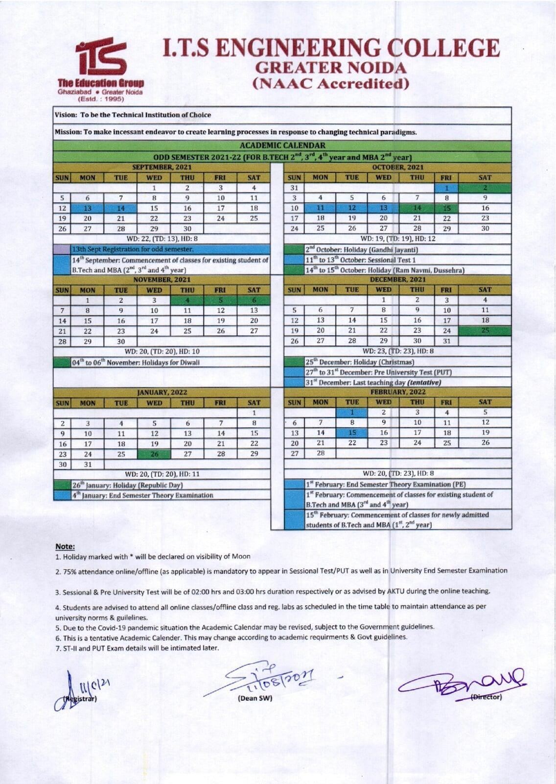 Btech Syllabus and Academic Calendar ITS Engineering College